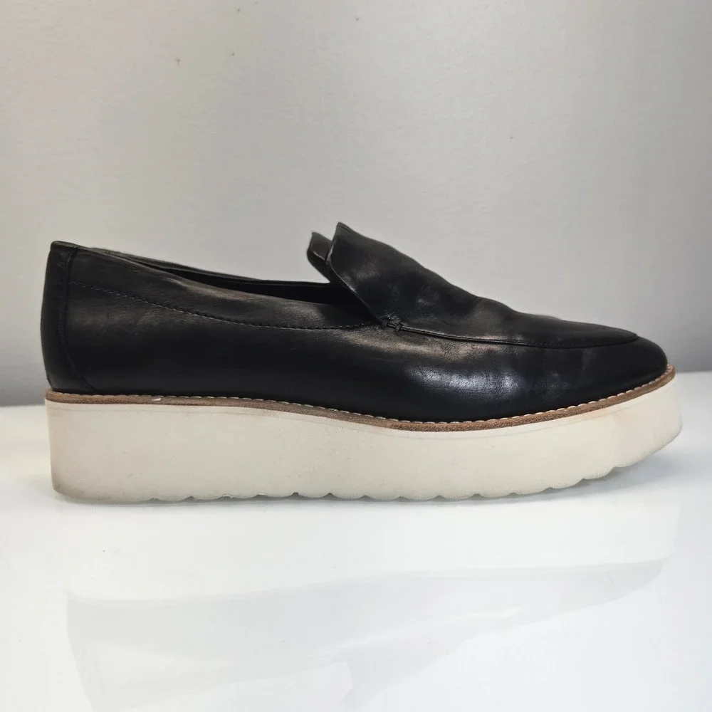 Vince Platform Loafers 10 Zeta Black Leather Slip On Shoes‎ Minimalist Comfort